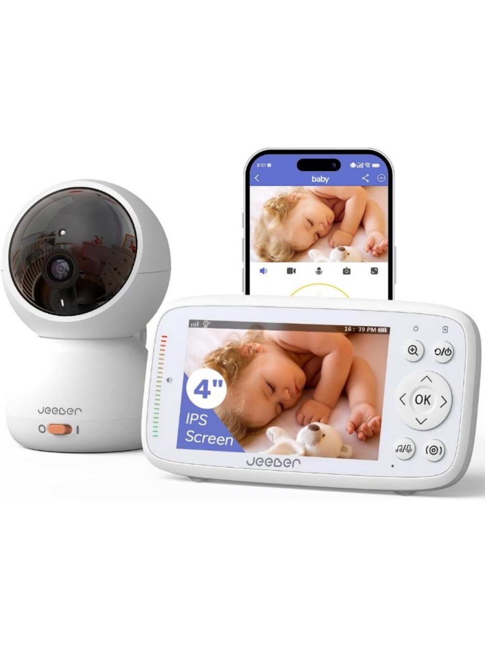 1080P WiFi Baby Monitor with Camera & Audio, 4” Screen, PTZ 360° - Smart